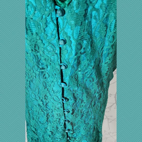 Nu Mode Vintage Emerald Green Lace Overlay Maxi Dress Edwardian - Picture 4 of 8